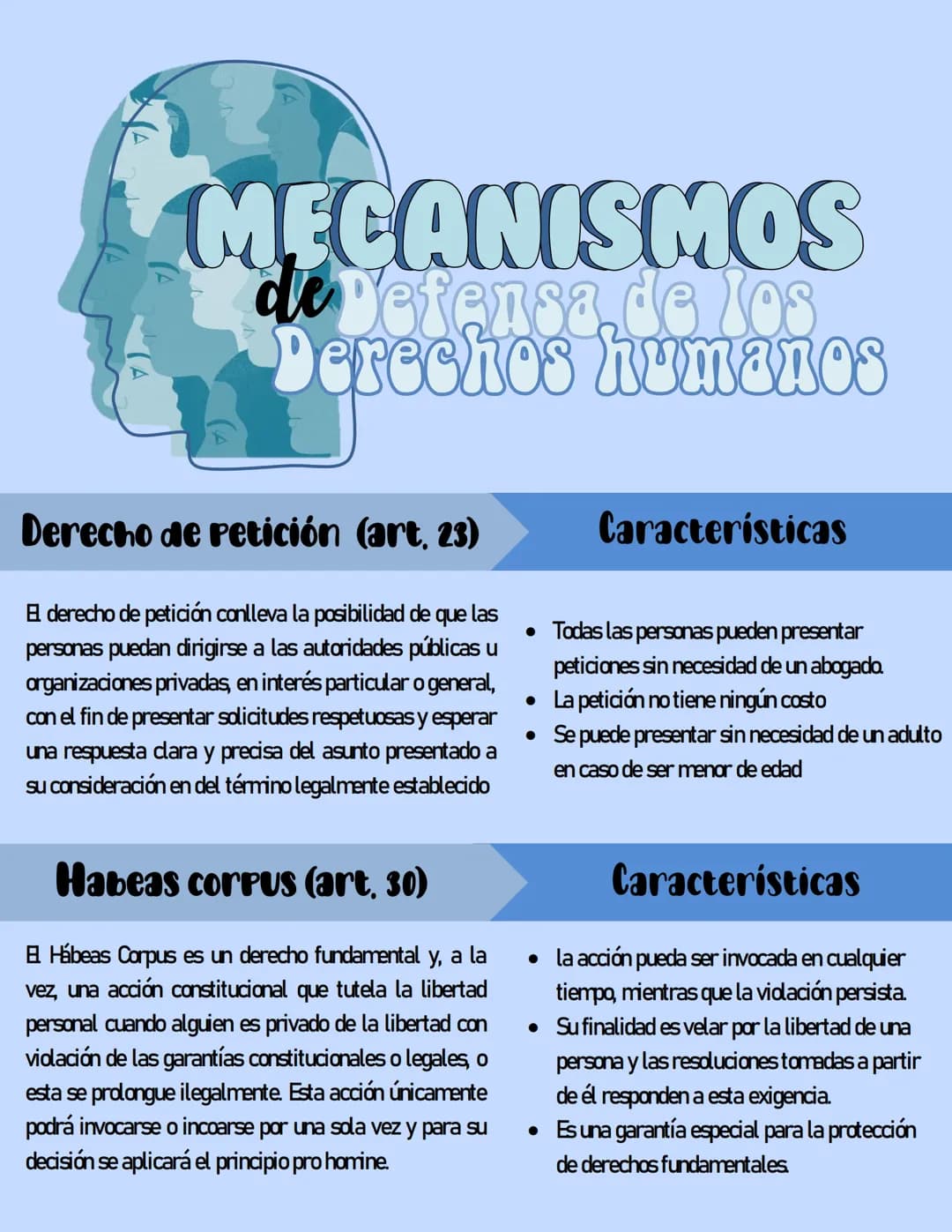 MECANISMOS
Defensa de los
Derechos humanos

Derecho de Petición (art, 23)
El derecho de petición conlleva la posibilidad de que las
personas