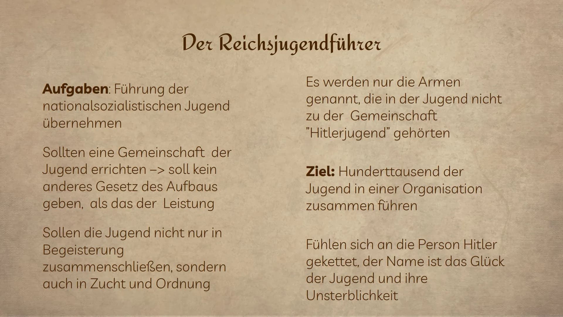 Hitler-Jugend &
Bund-Deutscher-Mädchen

von Jana, Lea, Sarah, Joline, Fabienne und
Johanna 0
6
८

01 Der
Reichsjugendführer

03 Erziehungszi