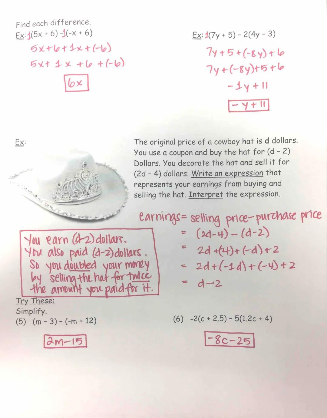 <h2 id="addingsubtractinglinearexpressions">Adding &amp; Subtracting Linear Expressions</h2>
<p>A linear expression is an algebraic expressi