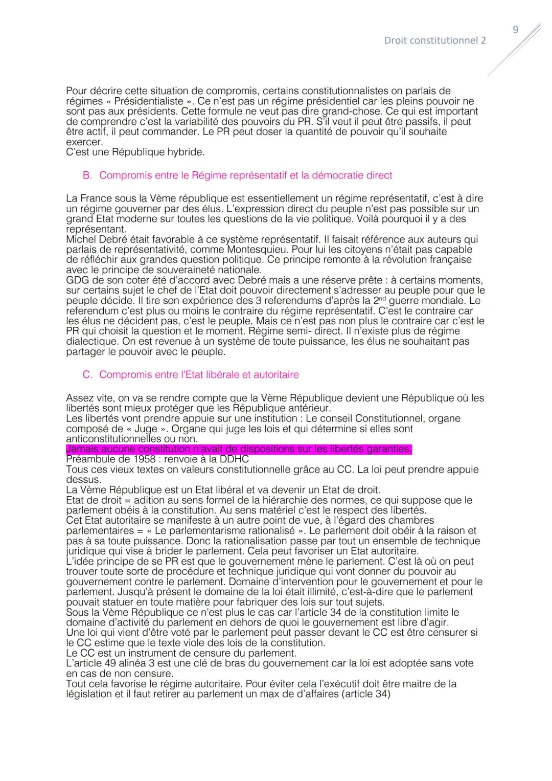 Droit constitutionnel:
Le Régime parlementaire
1
Droit constitutionnel 2
Le régime parlementaire est un régime de collaboration accentuer de