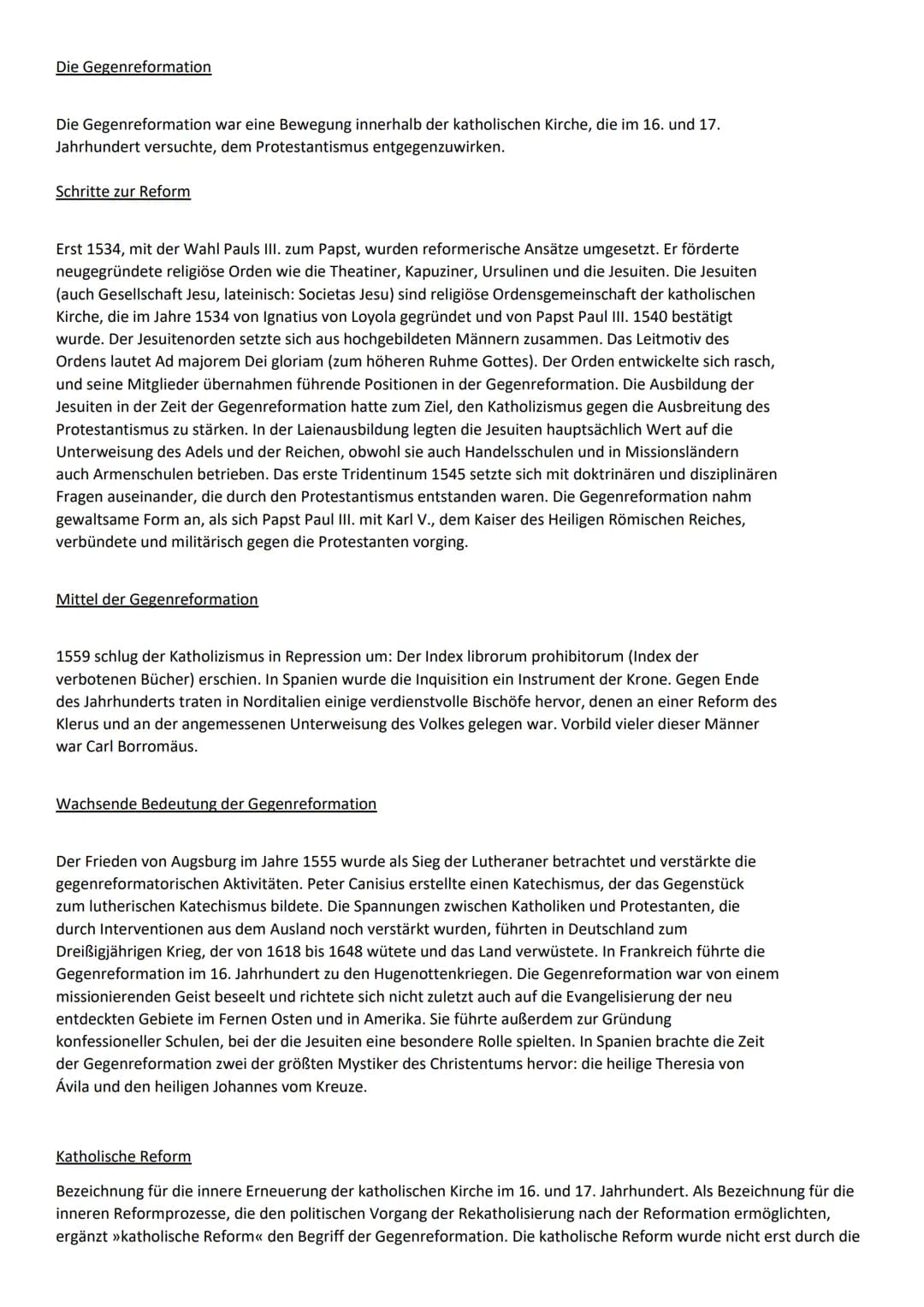 # Die Gegenreformation

Die Gegenreformation war eine Bewegung innerhalb der katholischen Kirche, die im 16. und 17.
Jahrhundert versuchte, 
