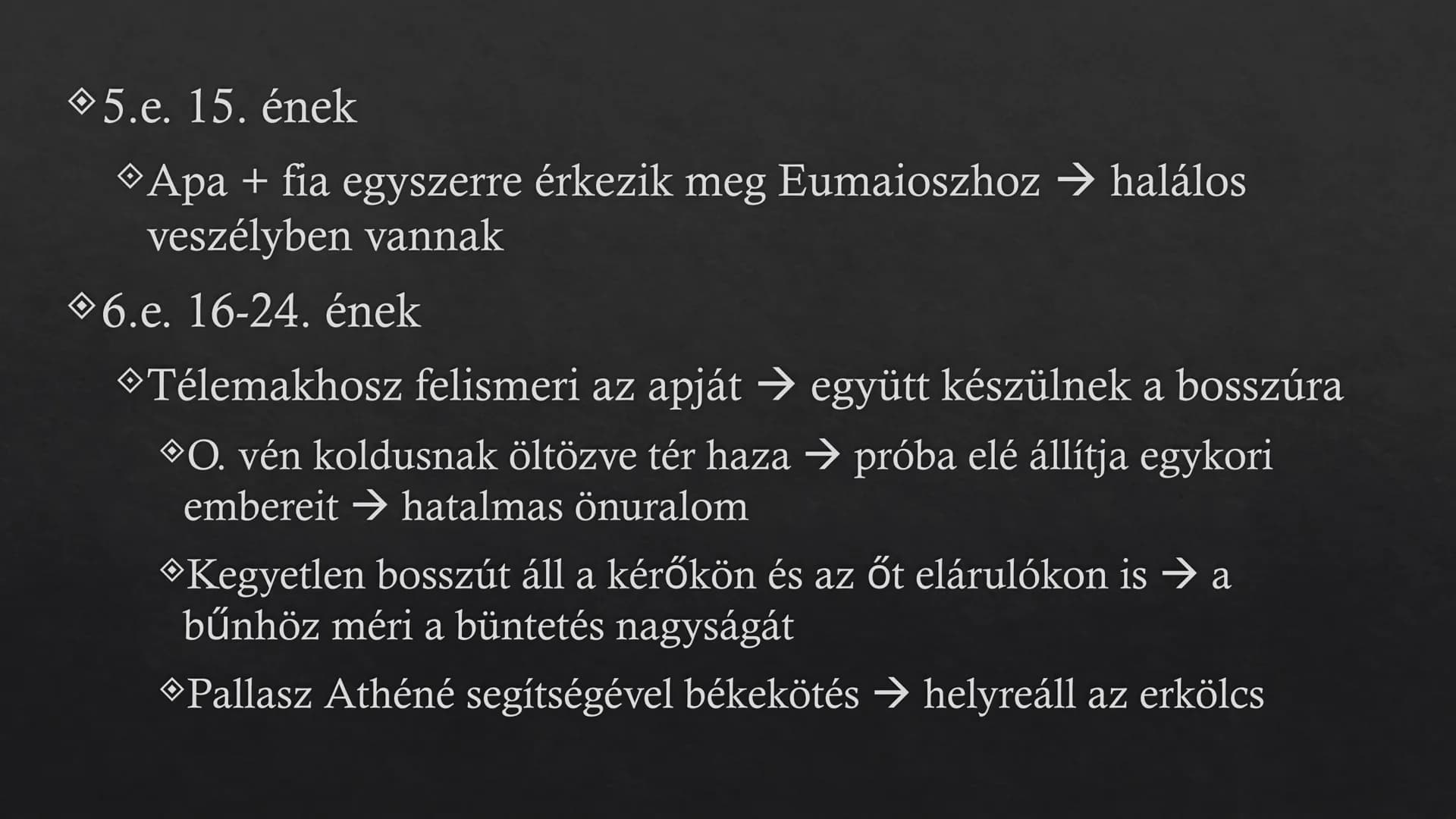 Homérosz: Odüsszeia  ## Odüsszeia

◇ Keletkezési ideje:
◇ i.e. 8. század (?)
◇ Szerzője:
◇ Homérosz (?)
◇ Műfaja:
◇ Eposz
◇ Mondakör:
◇ Trój