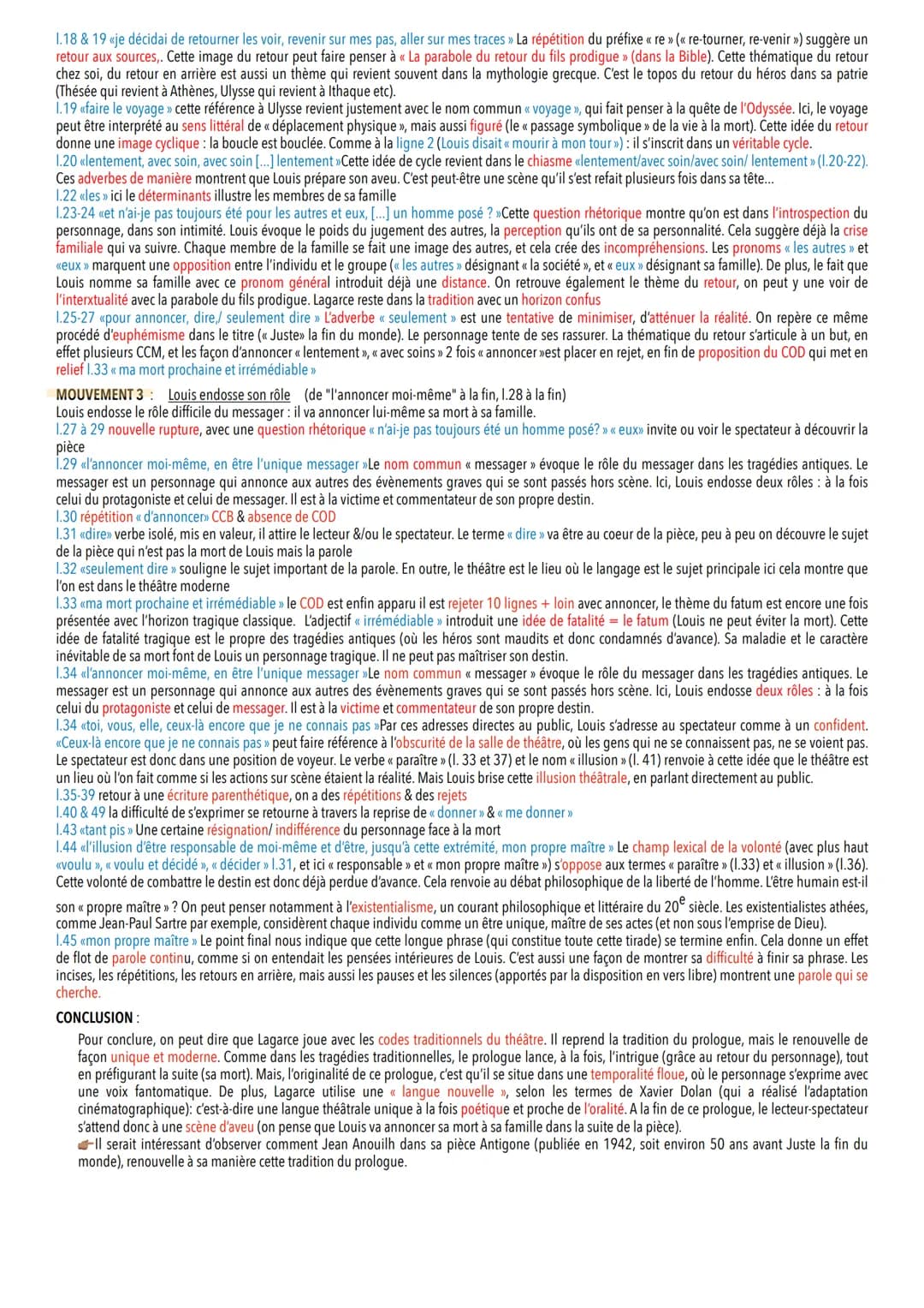 Juste la fin du Monde & ses oeuvres complémentaires
COMMENTAIRES LINÉAIRES

Def:
Soliloque: discours d'une personne qui se parle à elle-même