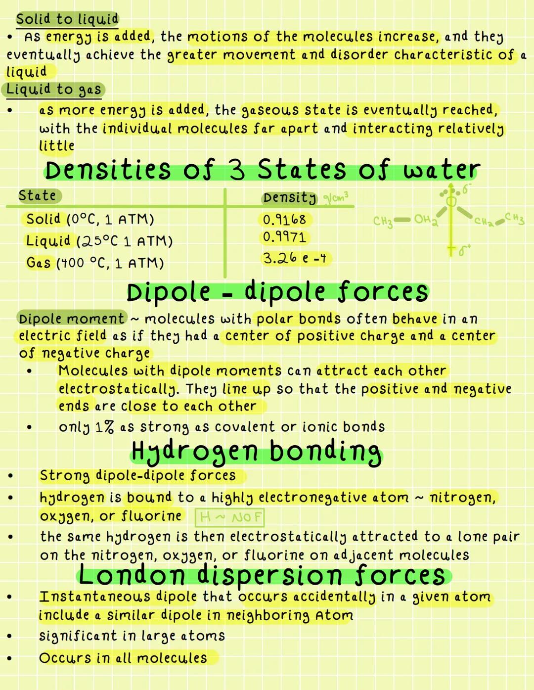 # Liquids and solids

# Intermolecular forces

Intermolecular bonding
- within the molecule
- molecules are formed by sharing electrons

Int