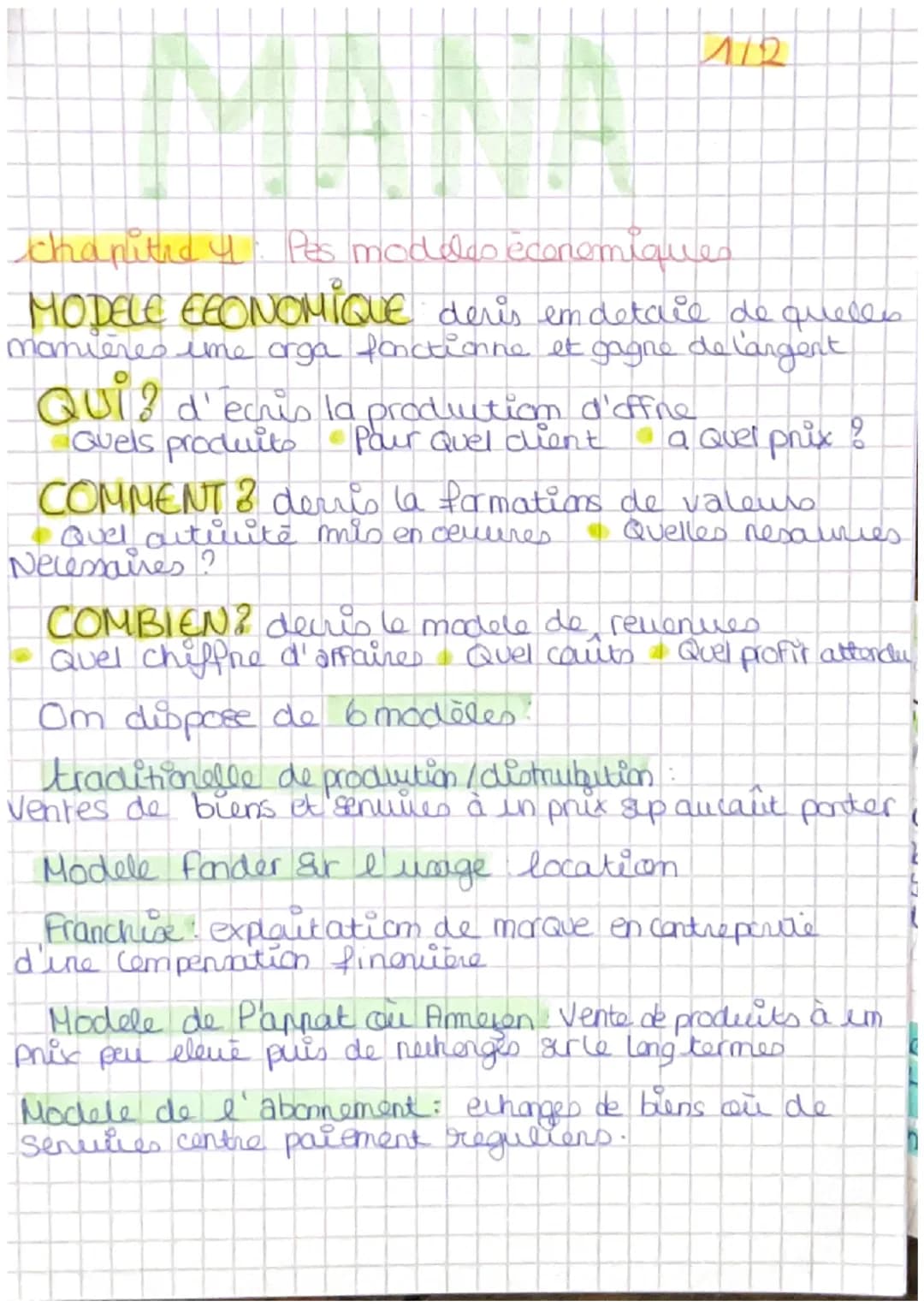 # MANA

112

chapitre 4: Pes modeles économiques

MODELE ECONOMIQUE deris em detaie de quelles
mamières ime orga fonctionne et gagne de l'ar