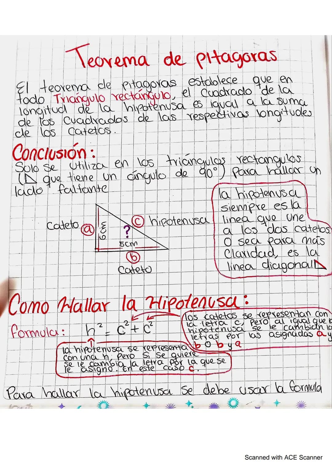 # Teorema de Pitagoras

El teorema de Pitagoras establece que en
Fodo Triangulo rectángulo, el cuadrado de la
longitud de la hipotenusa es i