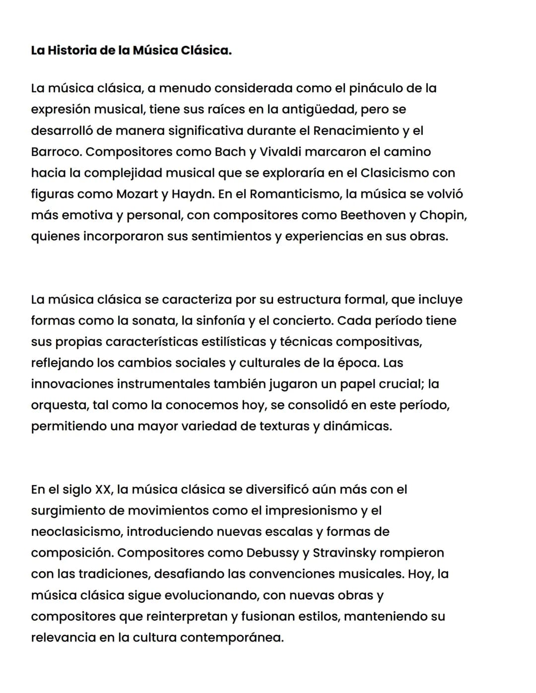 # La Historia de la Música Clásica.

La música clásica, a menudo considerada como el pináculo de la
expresión musical, tiene sus raíces en l