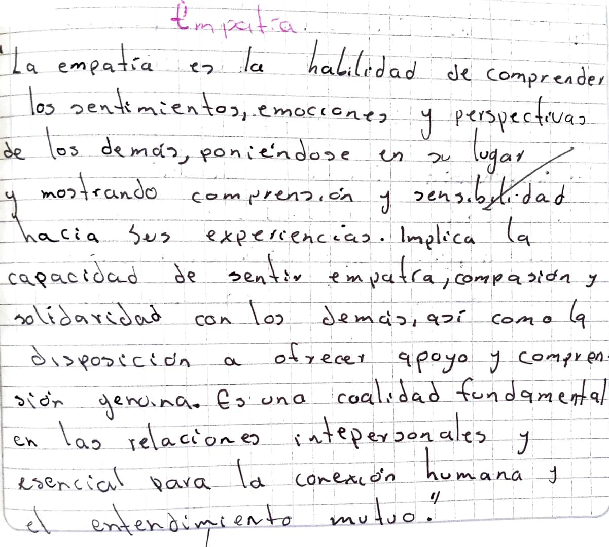 Empatia.

La empatía es la habilidad de comprender
los sentimientos, emociones y perspectivas
de los demás, poniéndose en su lugar
y mostran