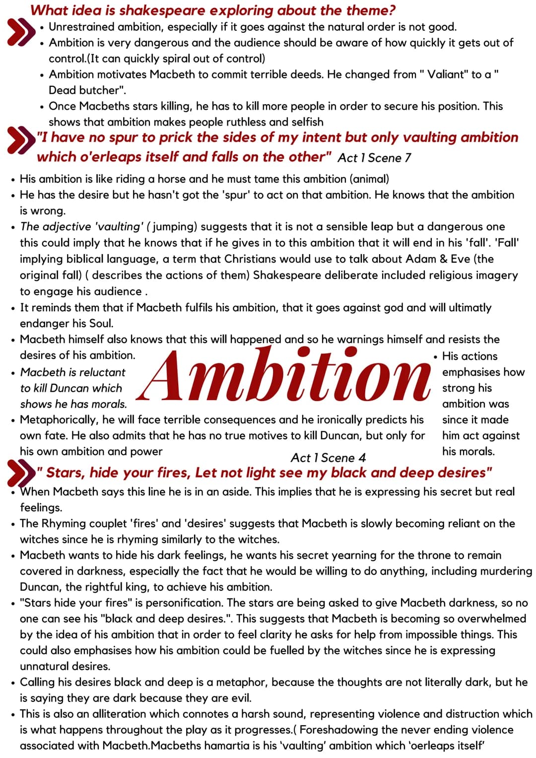 What idea is shakespeare exploring about the theme?
- Unrestrained ambition, especially if it goes against the natural order is not good.
- 