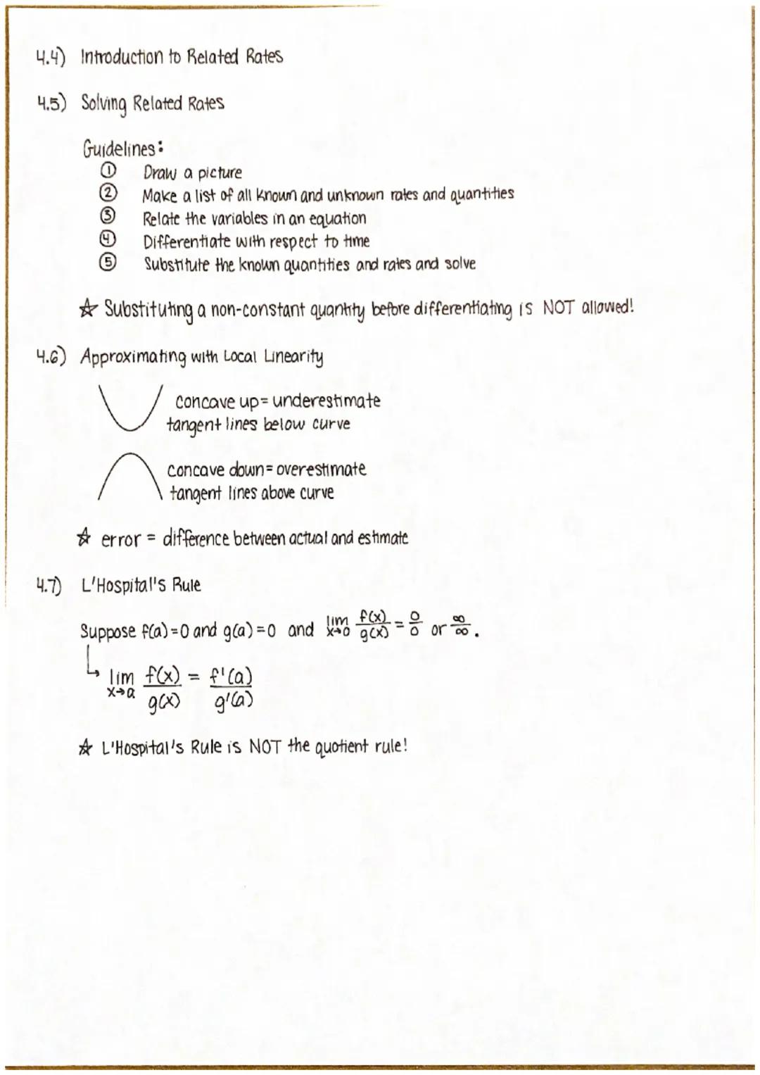 # CALC CHAPTER 4 CHEAT SHEET

4.1) Interpreting the Derivative in Context

Units for the Derivative: Derivative of f(x) is unit for f
unit f