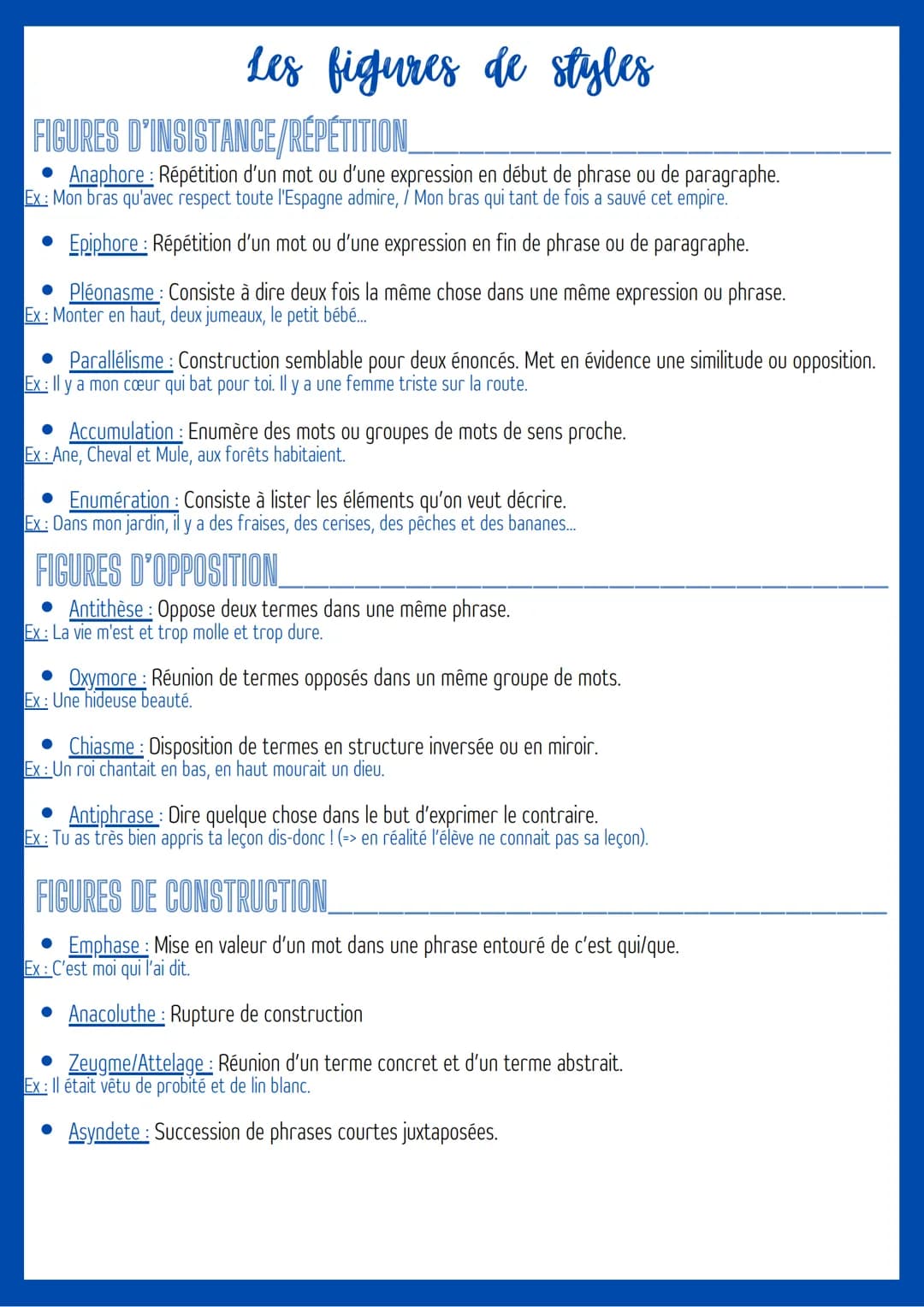# Les figures de styles

Français

FIGURES D'AMPLIFICATIONS

• Hyperbole: Exagération dans le choix des mots. Elle a pour but d'impressionne