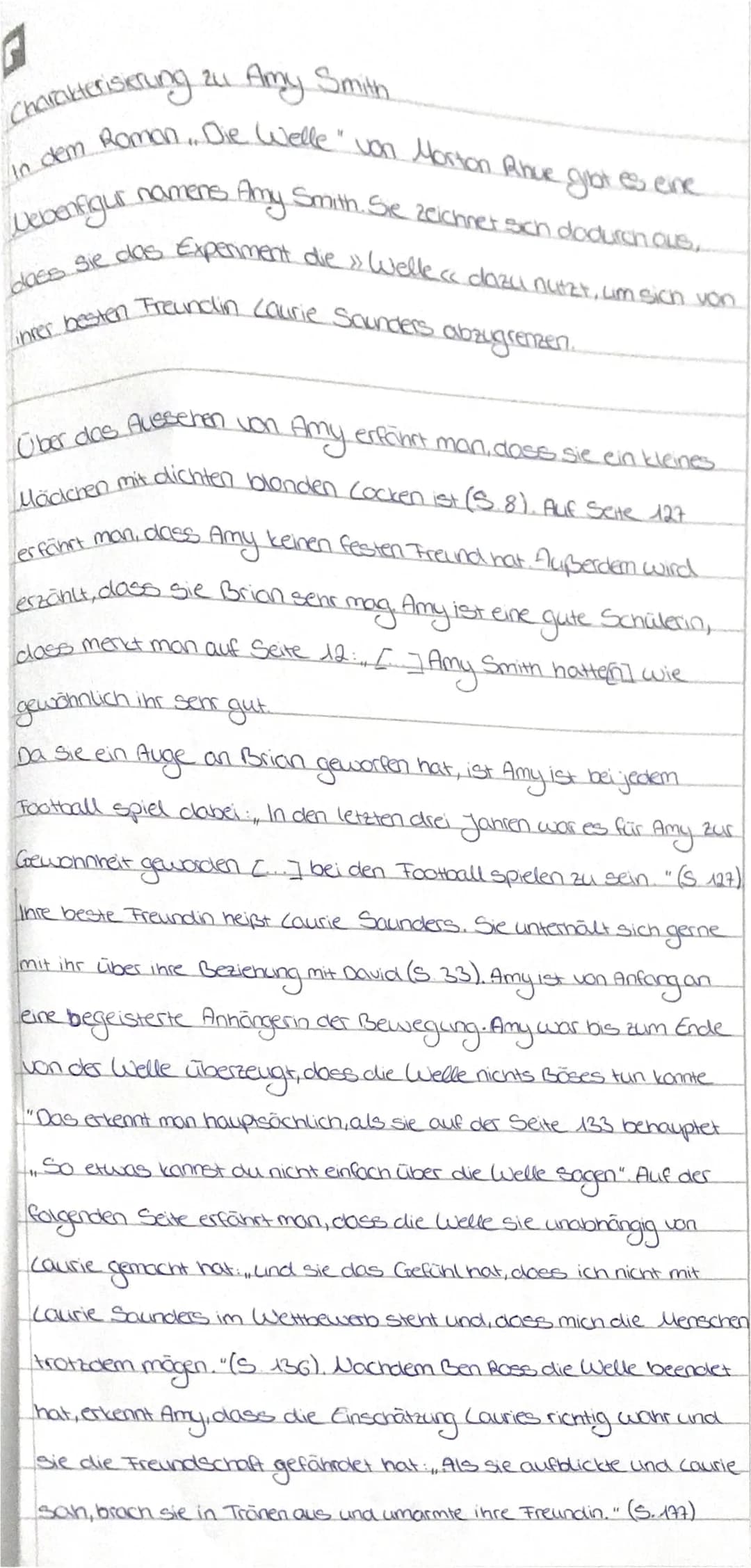 Charakterisierung 241
Amy Smith
In dem Roman. Die Welle" von Morton Rhur groot es eine
Webenfigur namens Amy Smith. Se zeichnet sich dadurch