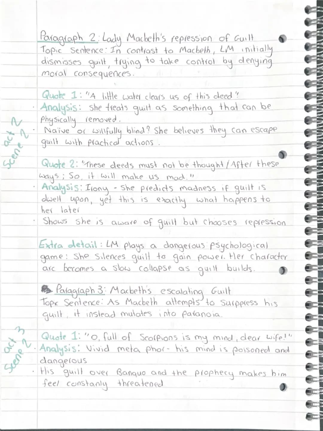 act 2
Scene 2.
Essay Plan For Guilt.
Introduction
Brief overview: Macbeth is a tragedy shaped by guilt.
Define guilt in the play's context: 