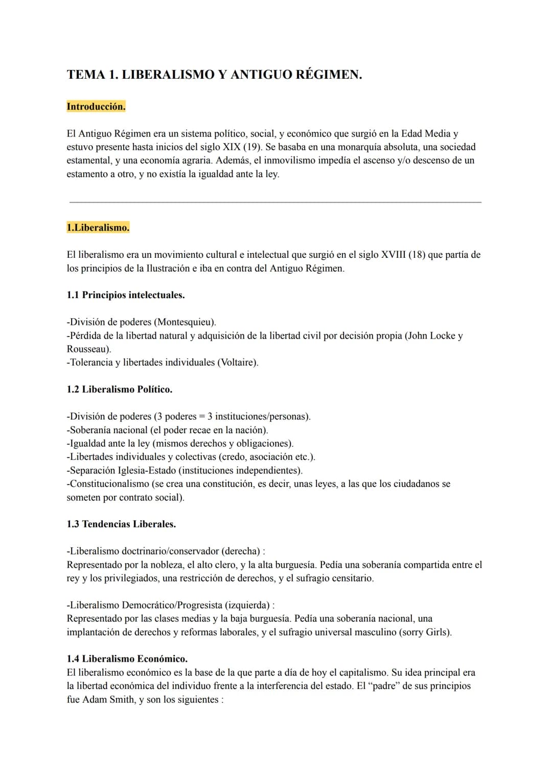 # TEMA 1. LIBERALISMO Y ANTIGUO RÉGIMEN.

Introducción.

El Antiguo Régimen era un sistema político, social, y económico que surgió en la Ed
