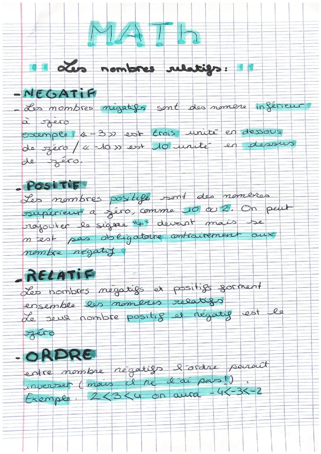 MATH

Les nombres relatifs:

-NEGATIF

- Les mombres negatifs sont des nomere inférieur
à zero

exemple -3» est trois unité en dessous
de ze