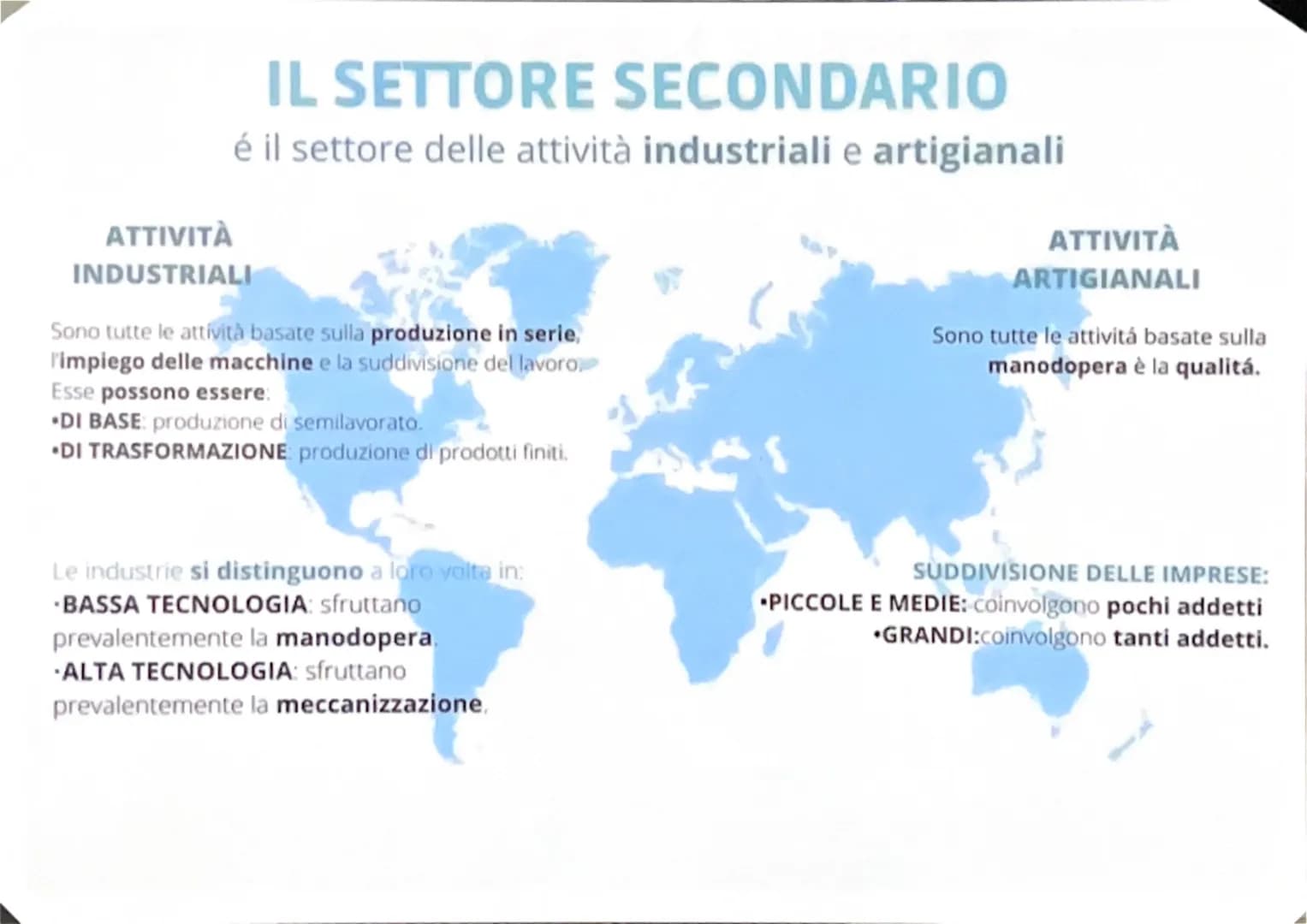 # IL SETTORE SECONDARIO

é il settore delle attività industriali e artigianali

ATTIVITÀ
INDUSTRIALI

Sono tutte le attività basate sulla pr