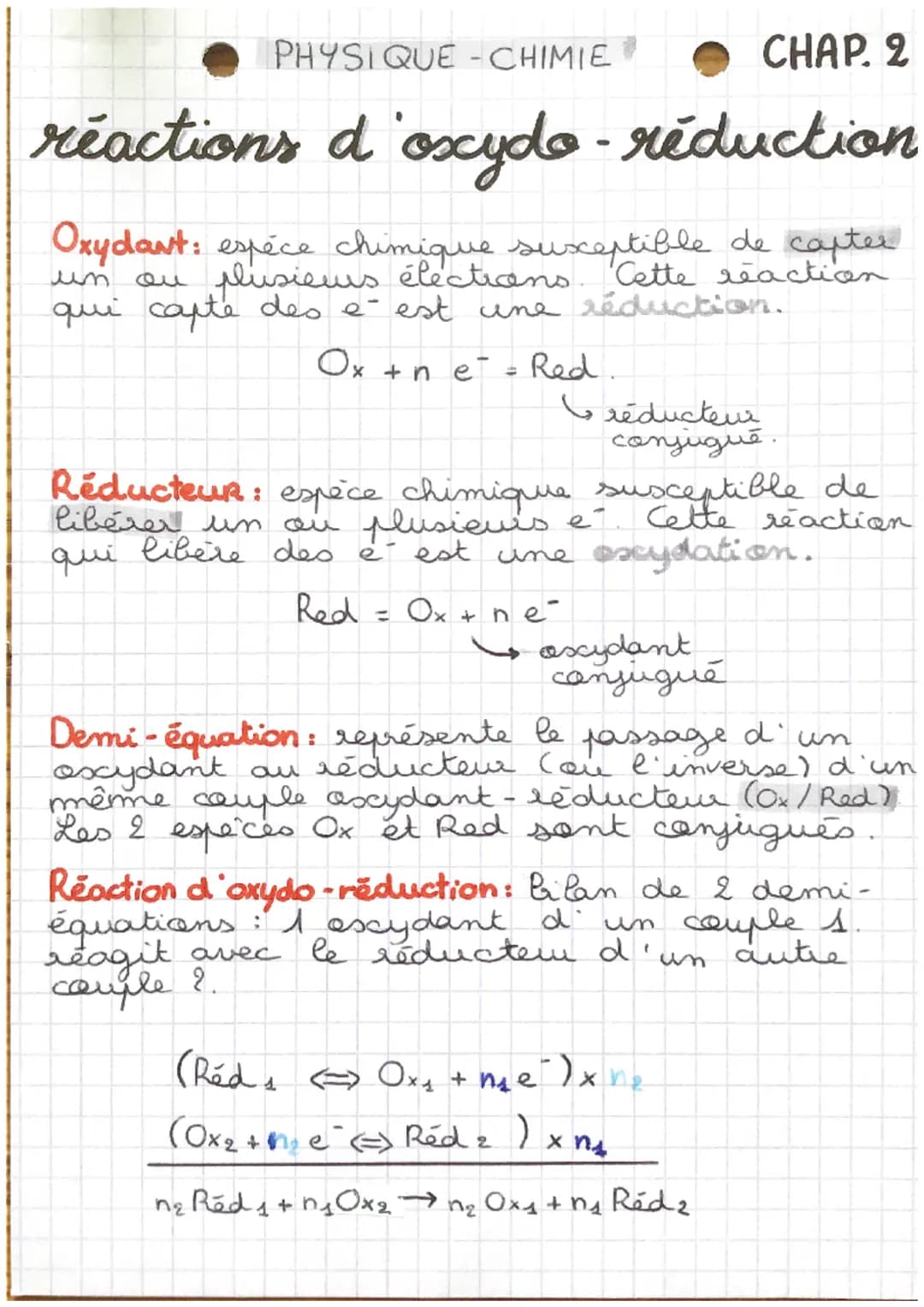 - PHYSIQUE-CHIMIE
- CHAP. 2
# réactions d'oxydo-réduction

Oxydant: espèce chimique susceptible de capter
un ou plusieus électrons. Cette re