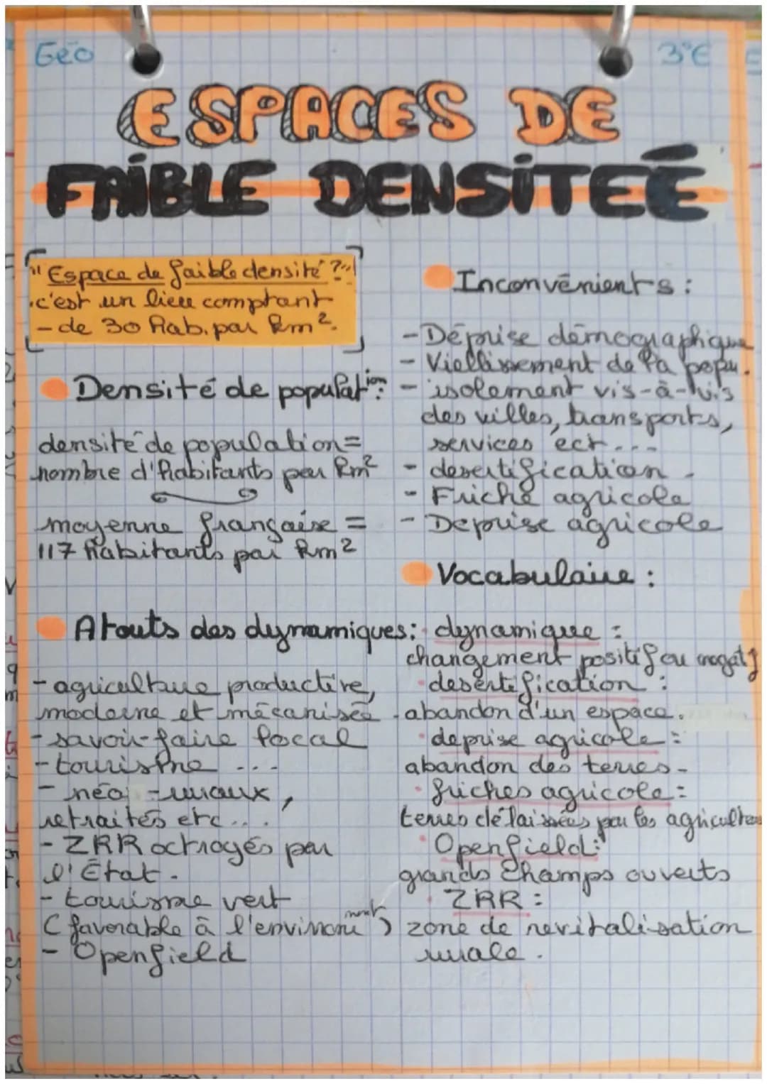 Geo
365
V
9
m
# ESPACES DE
# FRIBLE DENSITEÉ

"Espace de faible densité??
c'est un liele comptant
- de 30 Rabi par km².
L
Inconvénients:
-Dé