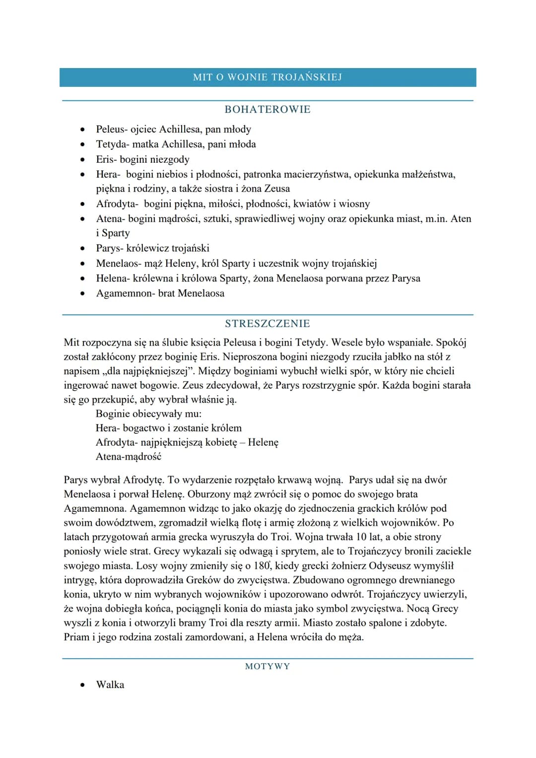# MIT O WOJNIE TROJAŃSKIEJ

BOHATEROWIE

- Peleus- ojciec Achillesa, pan młody
- Tetyda- matka Achillesa, pani młoda
- Eris- bogini niezgody