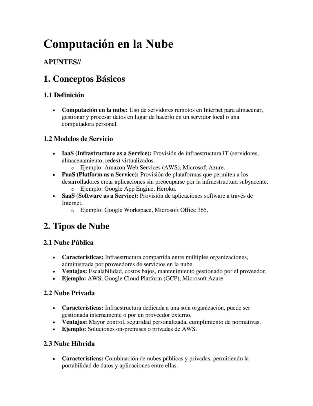 # Computación en la Nube

APUNTES//

1. Conceptos Básicos

1.1 Definición

- Computación en la nube: Uso de servidores remotos en Internet p