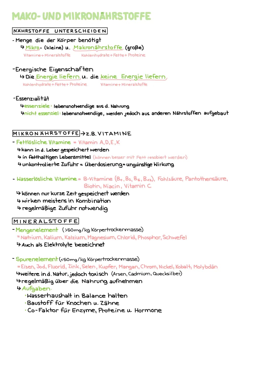 # MAKO- UND MIKRONAHRSTOFFE

NÄHRSTOFFE UNTERSCHEIDEN
- Menge die der Körper benötigt
4 Mikro- (kleine) u. Makronährstoffe, (große)
Vitamine