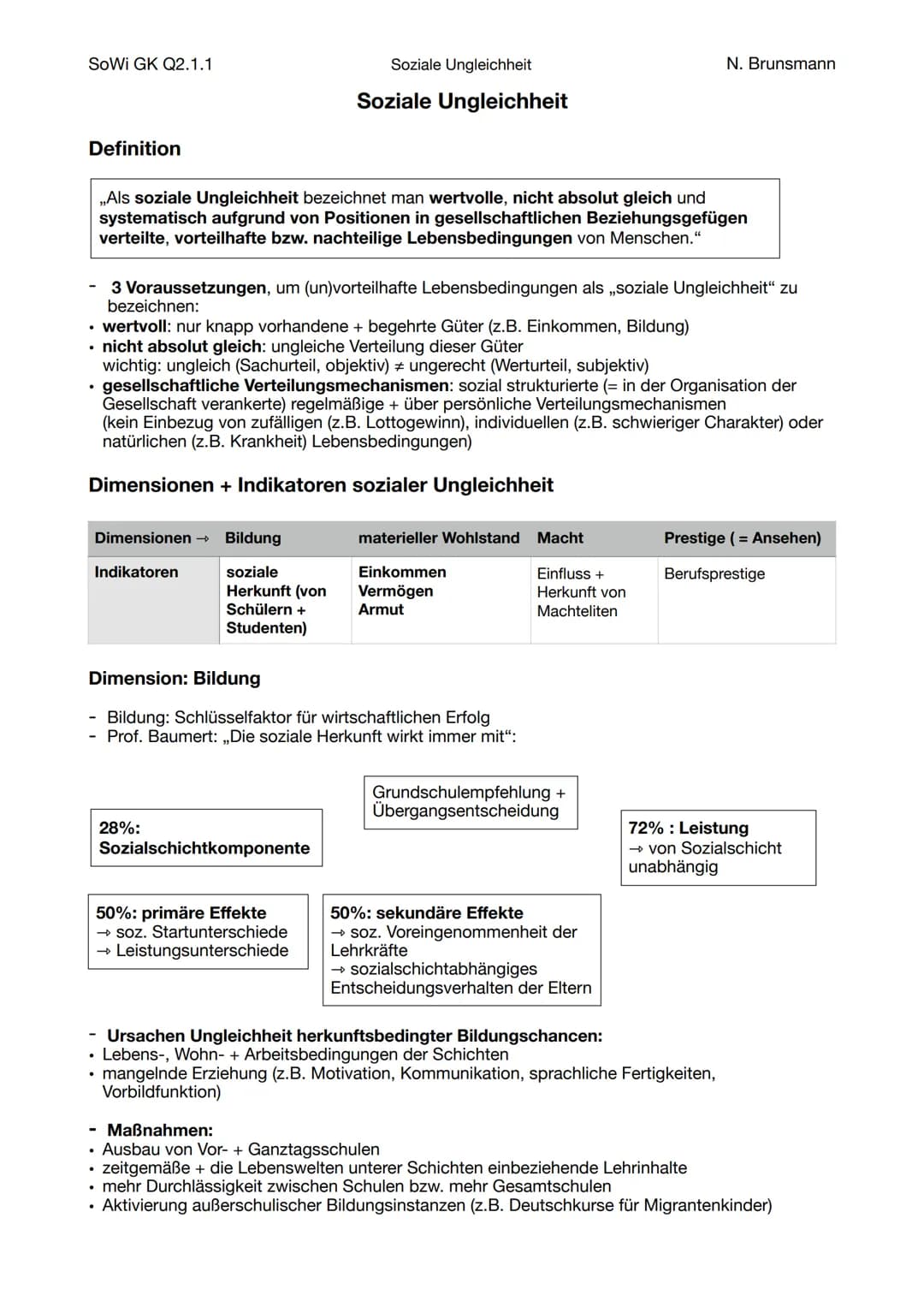 SoWi GK Q2.1.1
Soziale Ungleichheit
Soziale Ungleichheit
N. Brunsmann

Definition

„Als soziale Ungleichheit bezeichnet man wertvolle, nicht
