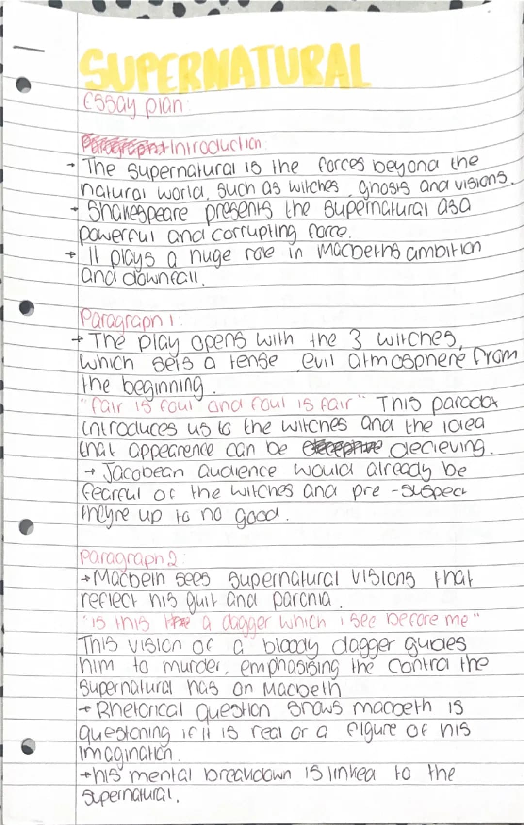 SUPERNATURAL
Essay plan
Paragraph Introduction:
- The Supernatural is the forces beyond the
natural world, such as witches, ghosts and visio
