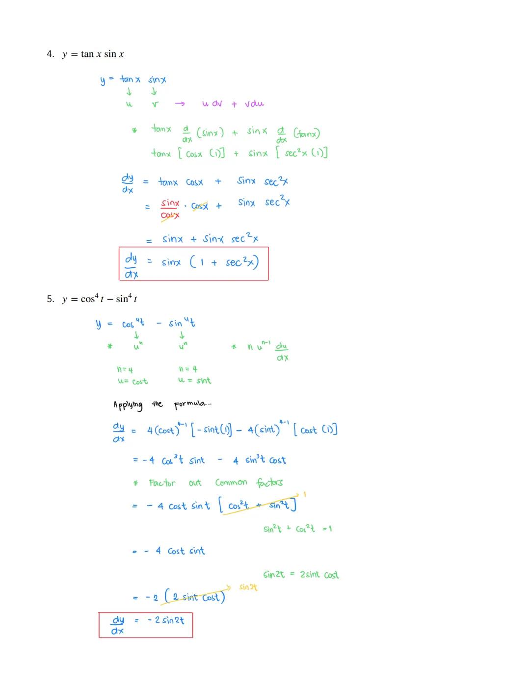 DERIVATIVE OF TRIGONOMETRIC
FUNCTIONS
$
\frac{d}{dx} \sin u = \cos u \frac{du}{dx}
$
$
\frac{d}{dx} \cos u = -\sin u \frac{du}{dx}
$
$
\frac