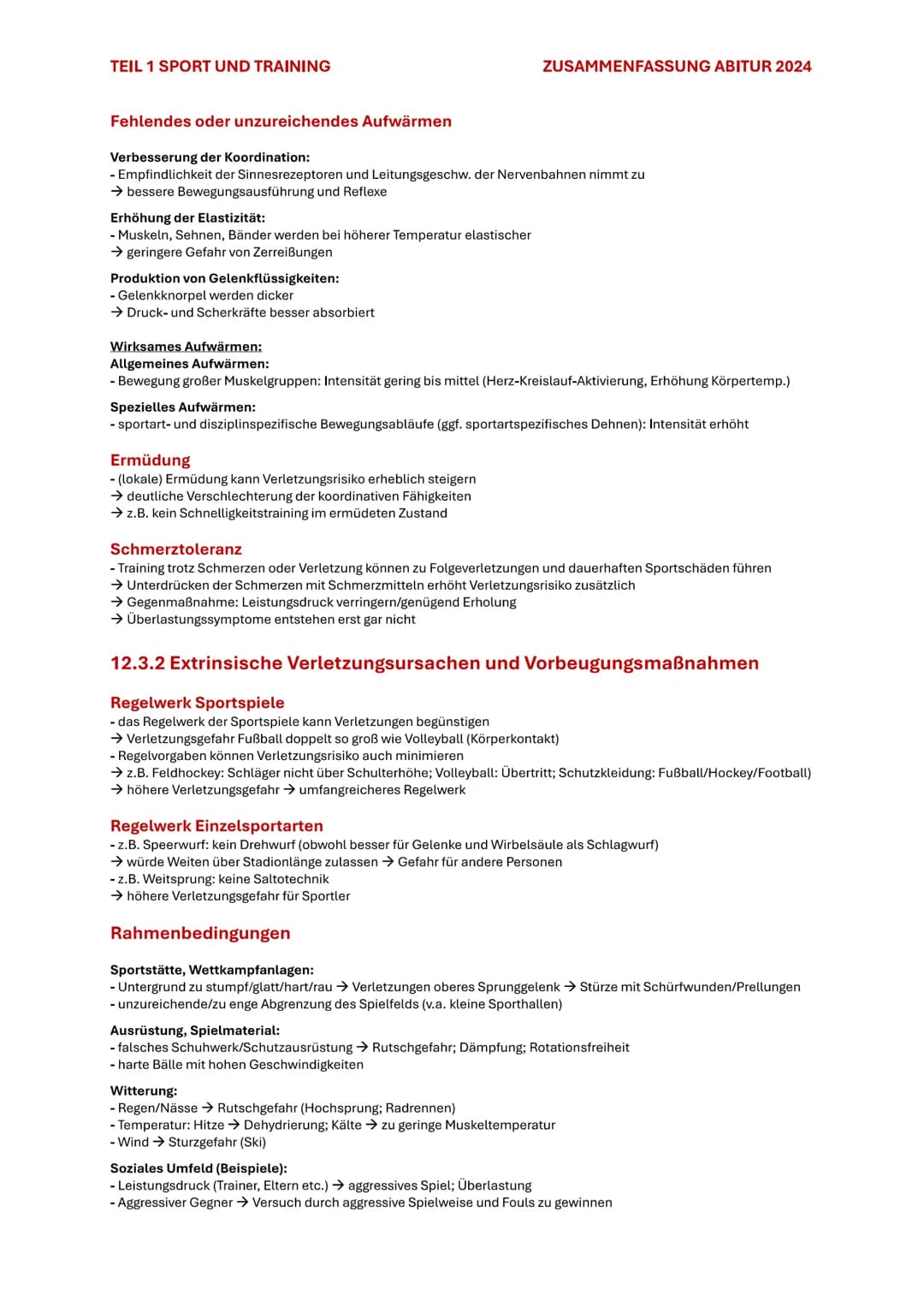 TEIL 1 SPORT UND TRAINING
ZUSAMMENFASSUNG ABITUR 2024

# 12. GESUNDHEITSRISIKEN VON SPORT UND BEWEGUNG

## 12.1 SPORTVERLETZUNGEN

Unter Spo