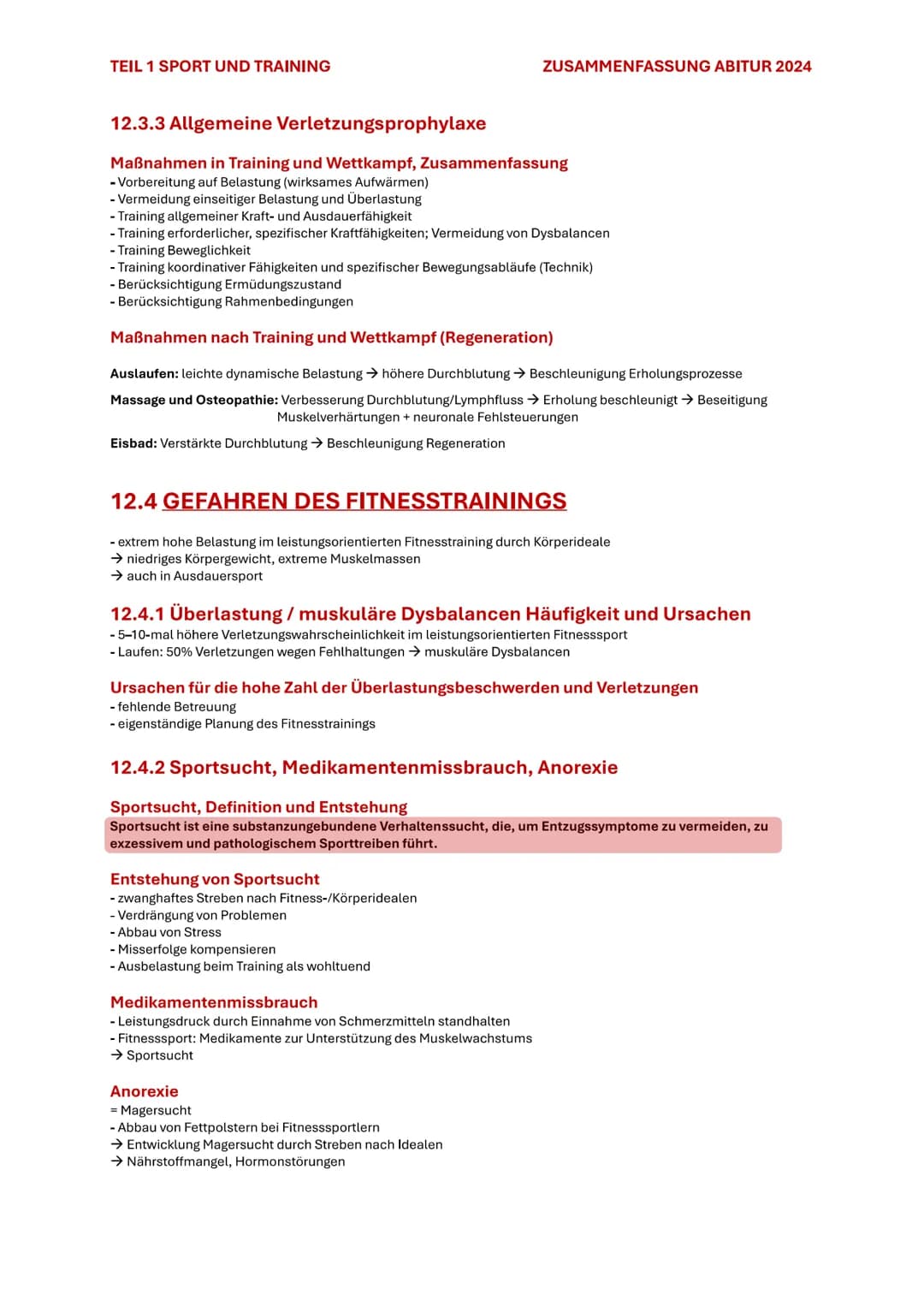 TEIL 1 SPORT UND TRAINING
ZUSAMMENFASSUNG ABITUR 2024

# 12. GESUNDHEITSRISIKEN VON SPORT UND BEWEGUNG

## 12.1 SPORTVERLETZUNGEN

Unter Spo