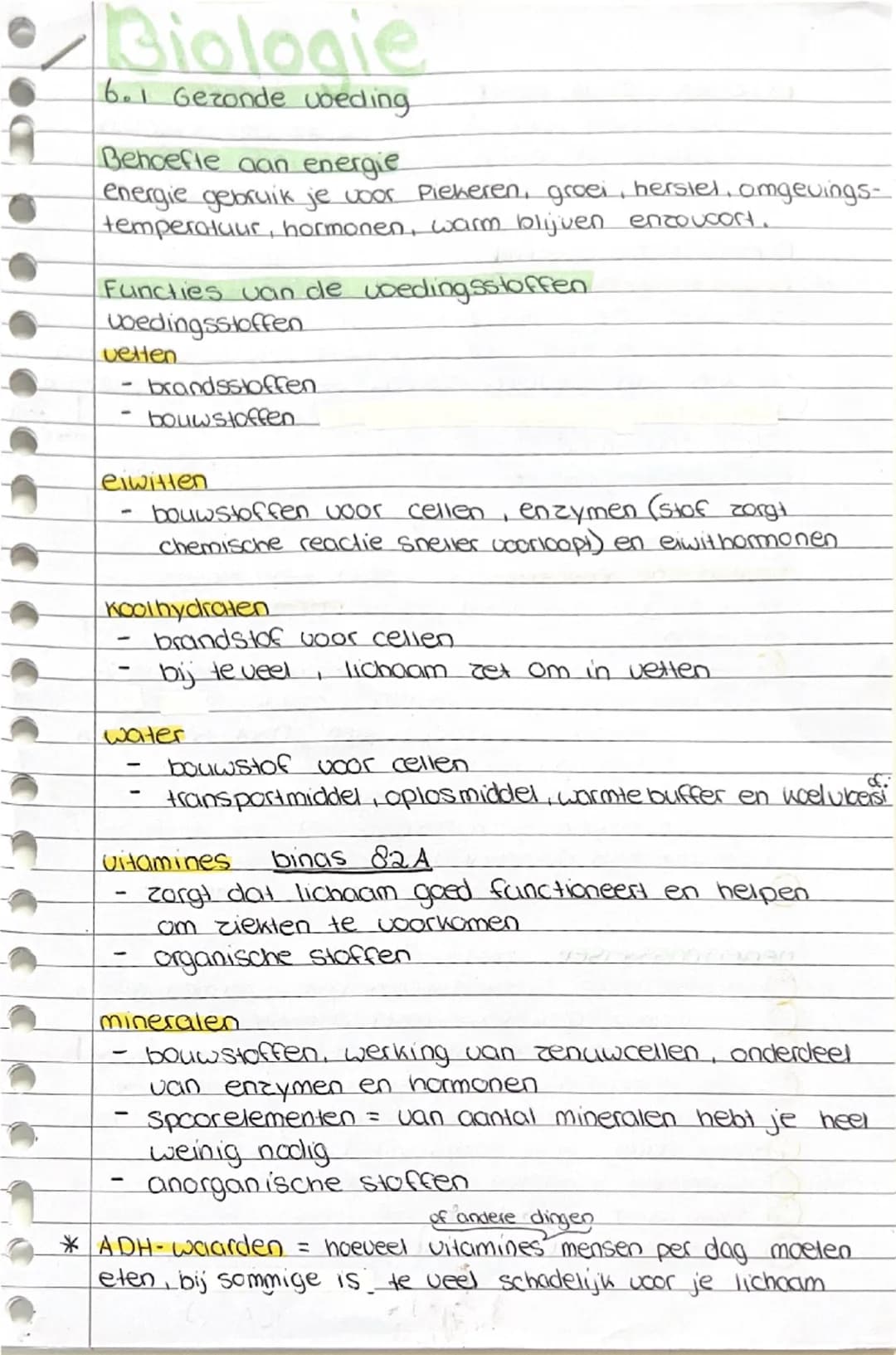 • Biologie
6.1 Gezonde voeding
Behoefte aan energie
energie gebruik je voor Piekeren, groei, hersiel, omgevings-
temperatuur, hormonen, warm