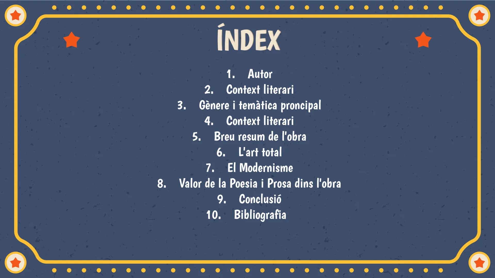 # L'ALEGRIA
## QUE PASSA

Gemma, Pol G. i Olivia # ÍNDEX

1. Autor
2. Context literari
3. Gènere i temàtica proncipal
4. Context literari
5.