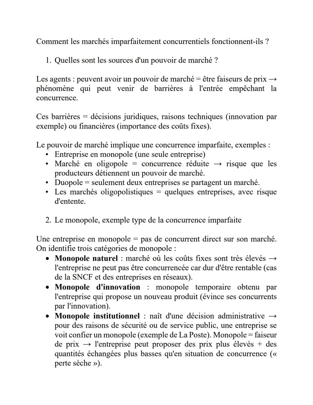 Comment les marchés imparfaitement concurrentiels fonctionnent-ils ?

1. Quelles sont les sources d'un pouvoir de marché?

Les agents: peuve