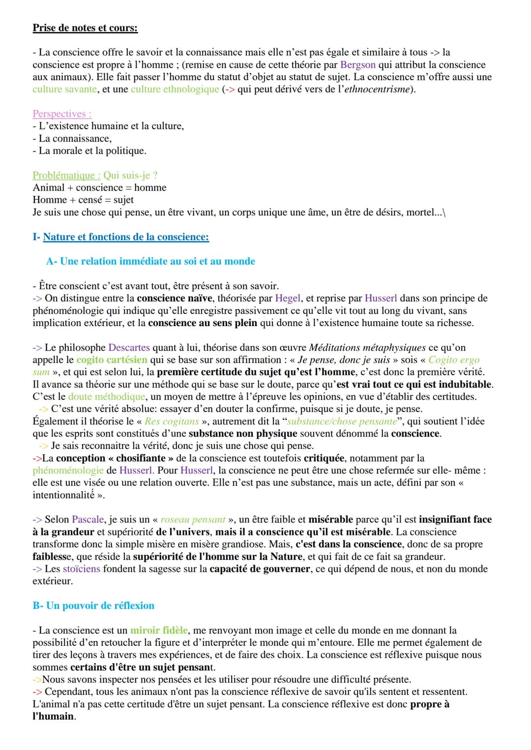 Introduction:

Notion I-La conscience

Étymologie du mot conscience: du latin « cum scientia > = accompagné de savoir
Définition de la consc