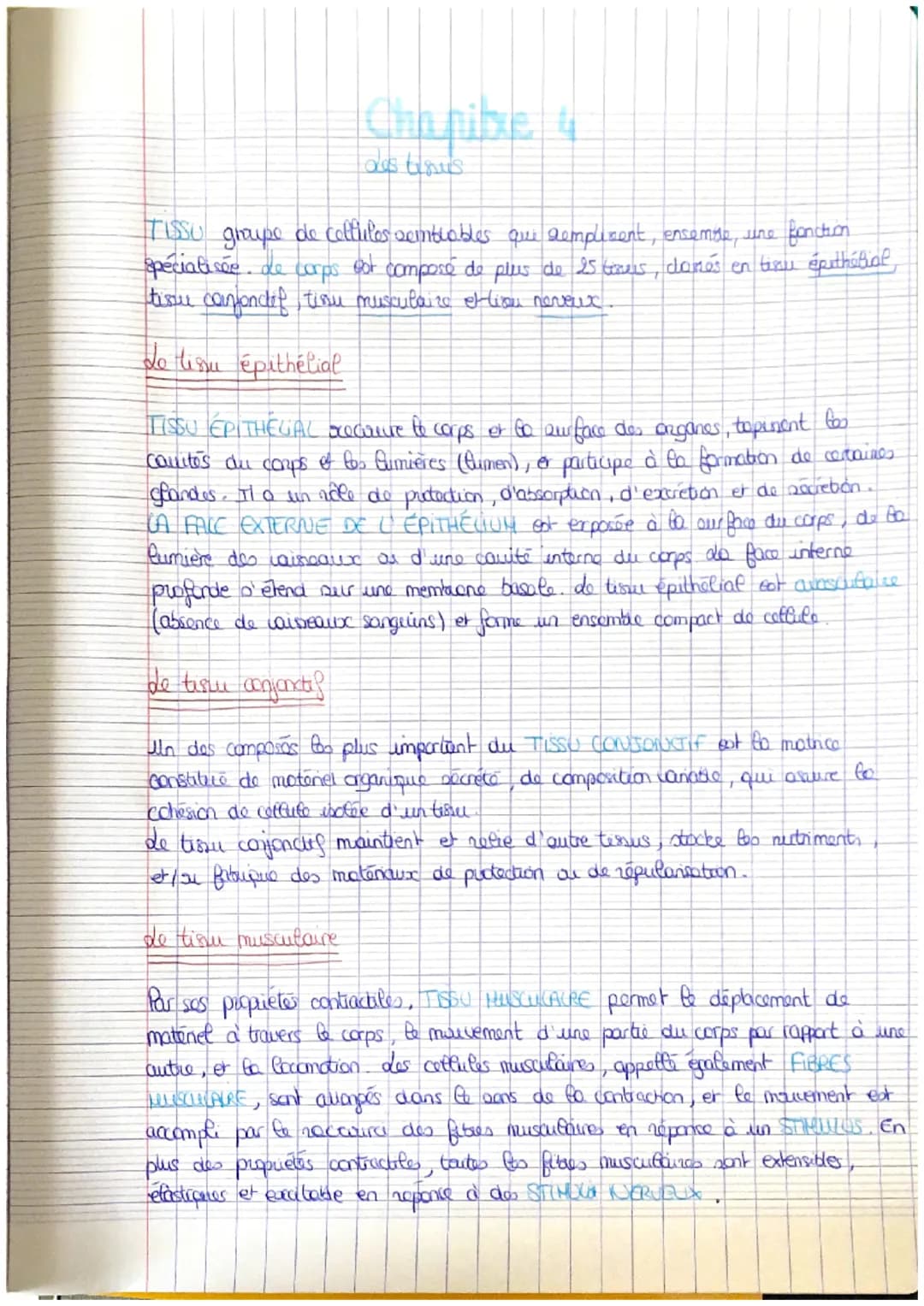# Chapibe 4

des bisus

Tissu groupe de cellules semblables que semplicent, ensemise, une fonction
spécialisée. de corps cot composé de plus