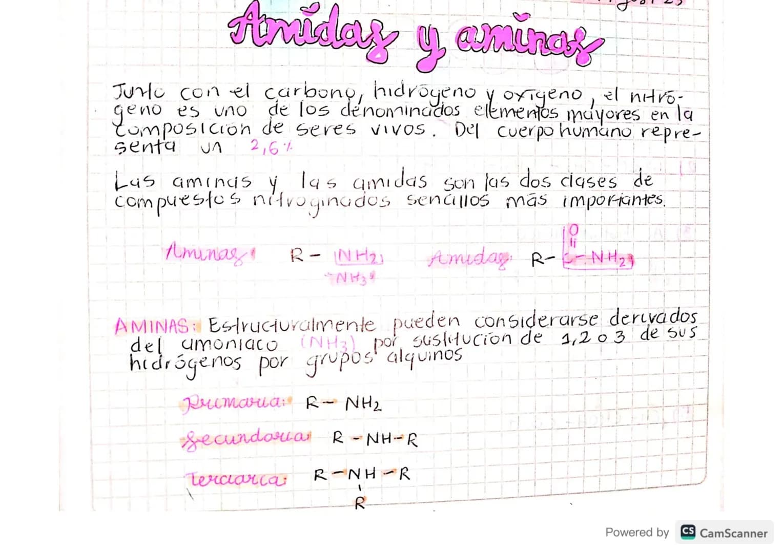 # Amidas y aminos

Junto con el carbono, hidrogeno y oxigeno,
el nitro-
geno es uno de los denominacios elementos mayores en la
Composición 