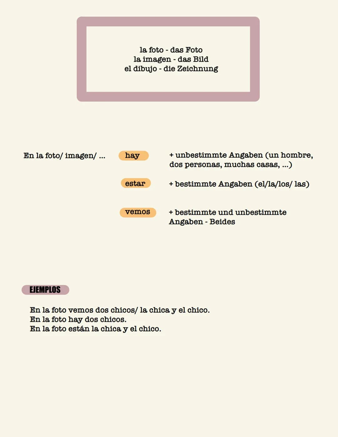 # DISCRIBIR UN IMAGEN

Bildbeschreibung Spanisch

arriba
(oben)

detrás
(Im Hintergrund

a la izquierda
(Links)

la lado
(neben)

a la derec