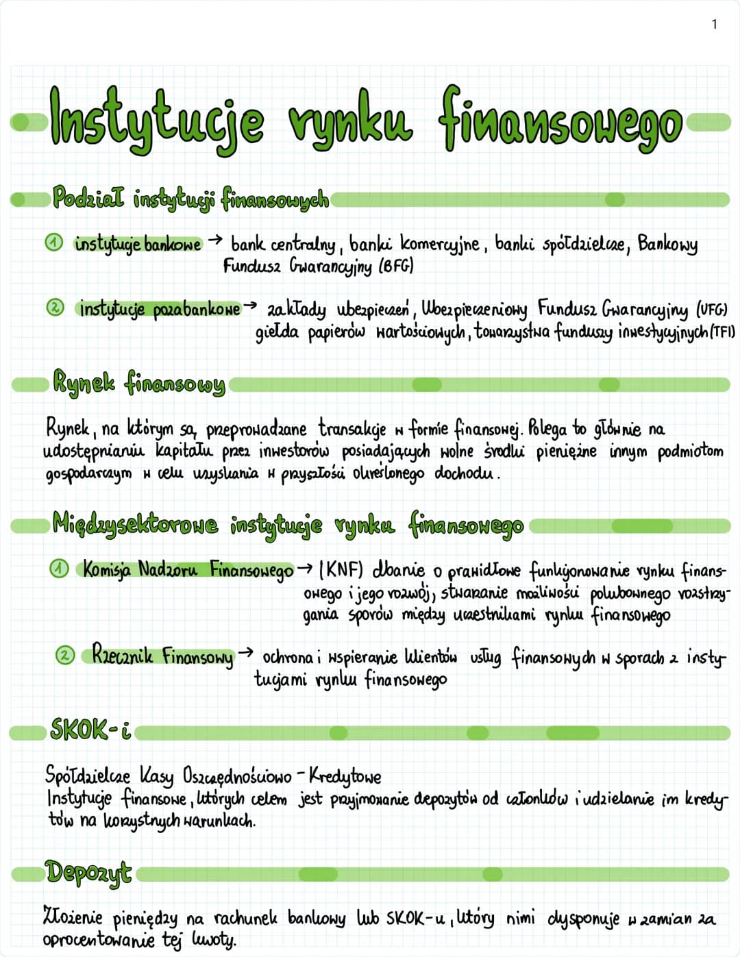 # 1

# Instytucje rynku finansowego

Podział instytucji finansowych

*   instytucje bankowe $\rightarrow$ bank centralny, banki komercyjne, 