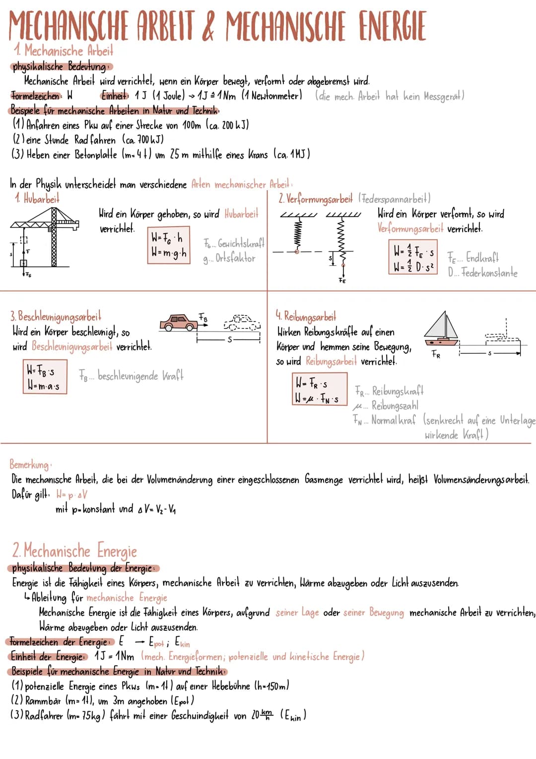 # MECHANISCHE ARBEIT & MECHANISCHE ENERGIE

1. Mechanische Arbeit

physikalische Bedeutung

Mechanische Arbeit wird verrichtet, wenn ein Kör