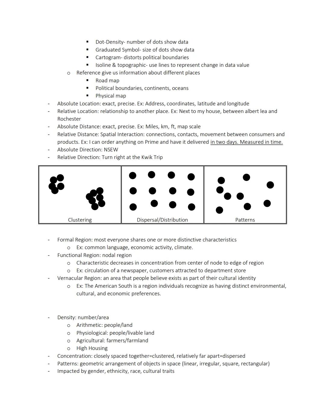AP HUG notes

Unit 1

Vocab

- absolute/relative location: coordinates of a place (latitude/longitude)
- accessibility: the ability to reach