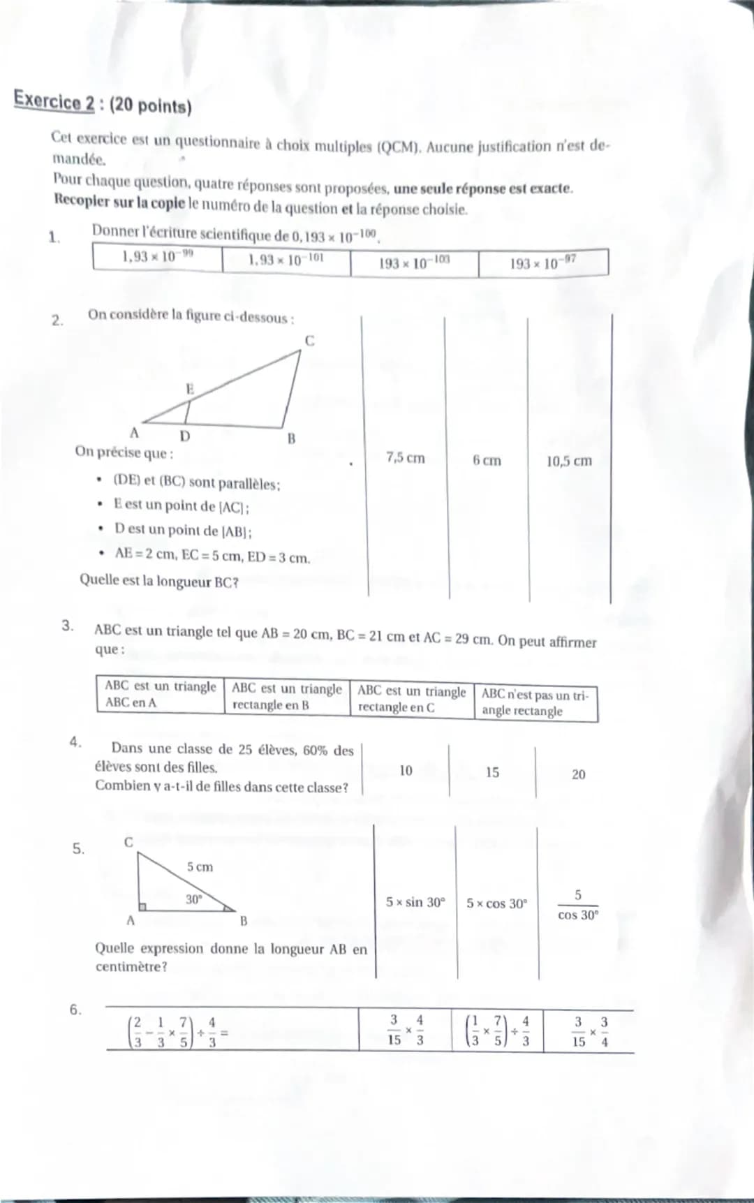 # DIPLÔME NATIONAL DU BREVET

MATHÉMATIQUES

Série générale

Durée de l'épreuve: 2 h 00 - 100 points

Matériel autorisé

L'usage de la calcu