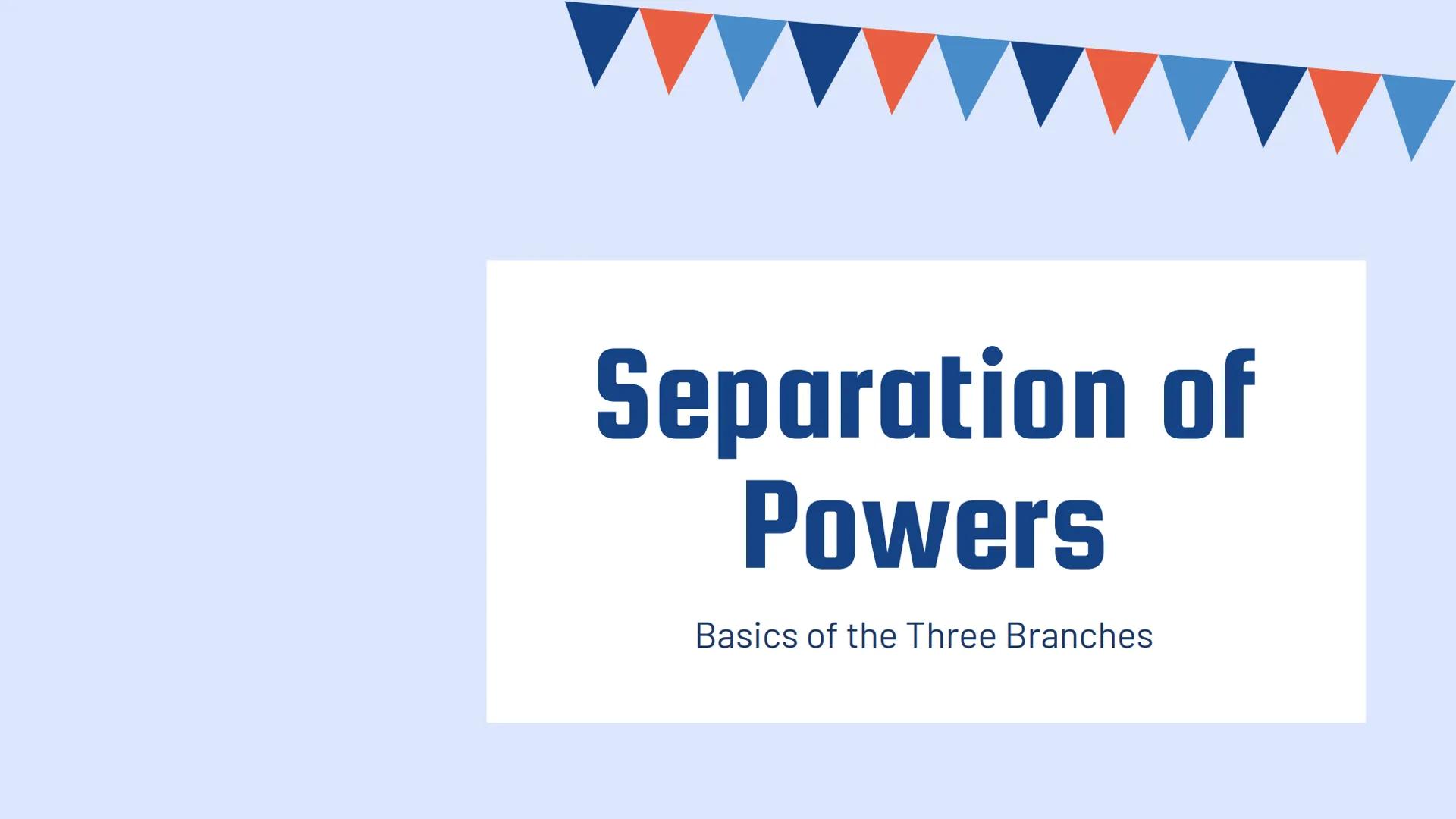 # Separation of
# Powers
Basics of the Three Branches Bellringer

1. Which principle of the government deals with the
division of power betw