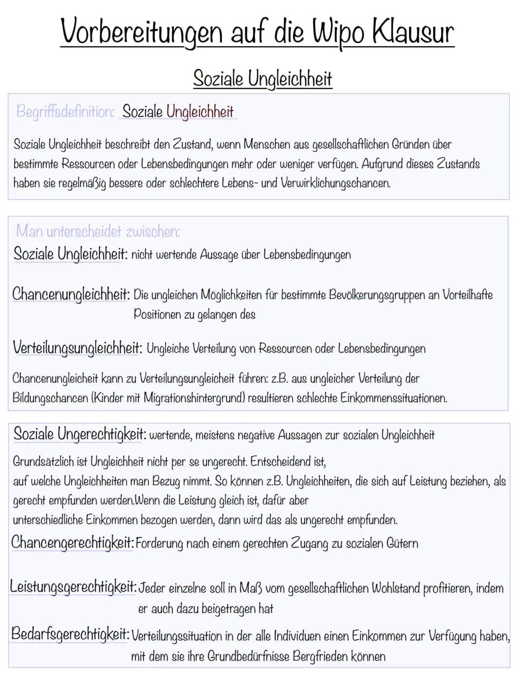# Vorbereitungen auf die Wipo Klausur

Soziale Ungleichheit

Begriffsdefinition: Soziale Ungleichheit

Soziale Ungleichheit beschreibt den Z
