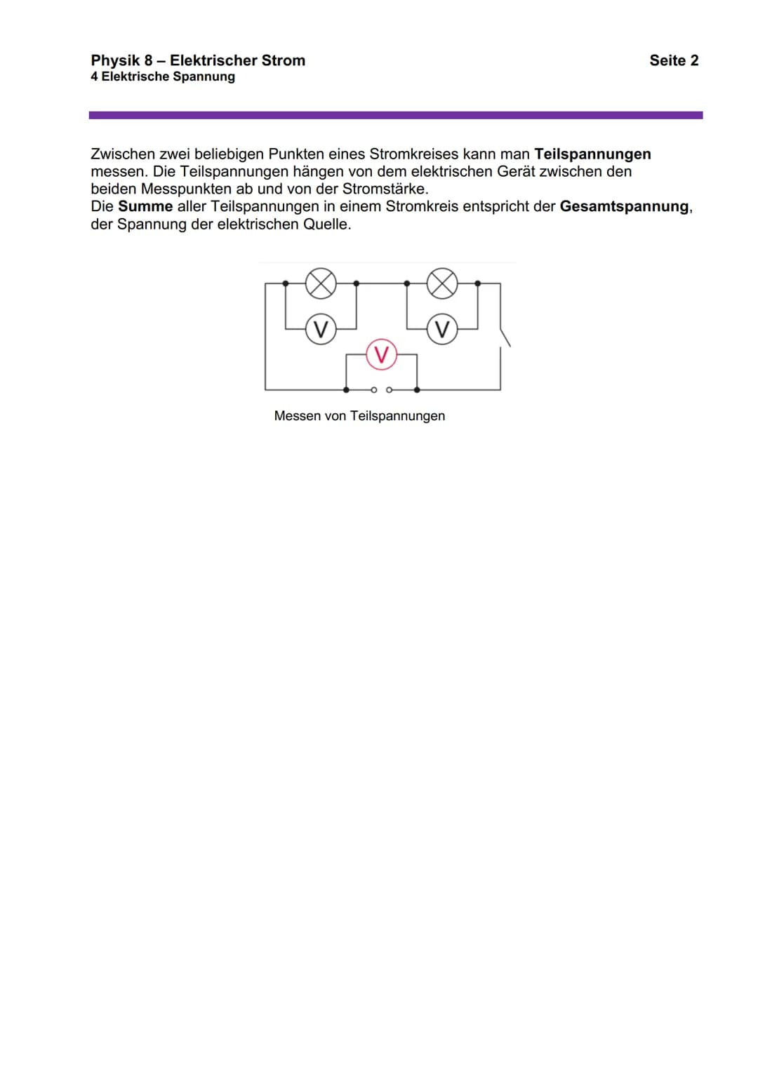 # Physik 8 - Elektrischer Strom

# 4 Elektrische Spannung

- Die elektrische Spannung ist der Antrieb für den elektrischen Strom.
- Die Einh