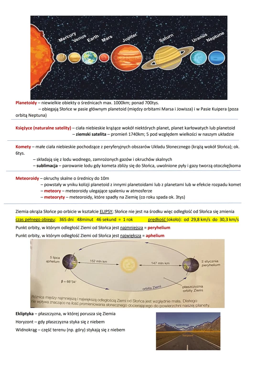 Teoria geocentryczna - Słońce i inne ciała niebieskie krążą wokół Ziemi; uważano
tak do XVI wieku

Teoria heliocentryczna - Ziemia i inne pl