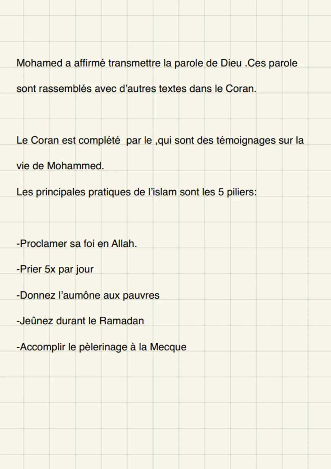 # L'islam

Une religion, un empire

Au au début du, les arabes c'est pour la plupart polythéistes.
Mohamed, on travailler on va annoncer une