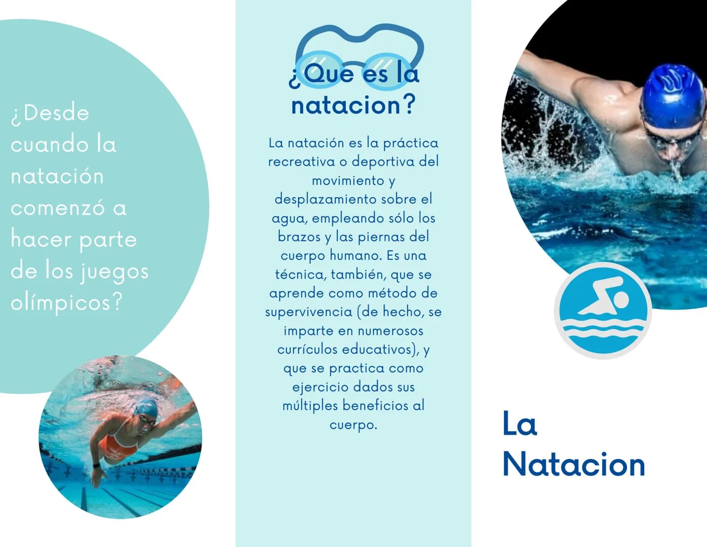 ¿Desde
cuando la
natación
comenzó a
hacer parte
de los juegos
olímpicos?

¿Que es la
natacion?

La natación es la práctica
recreativa o depo