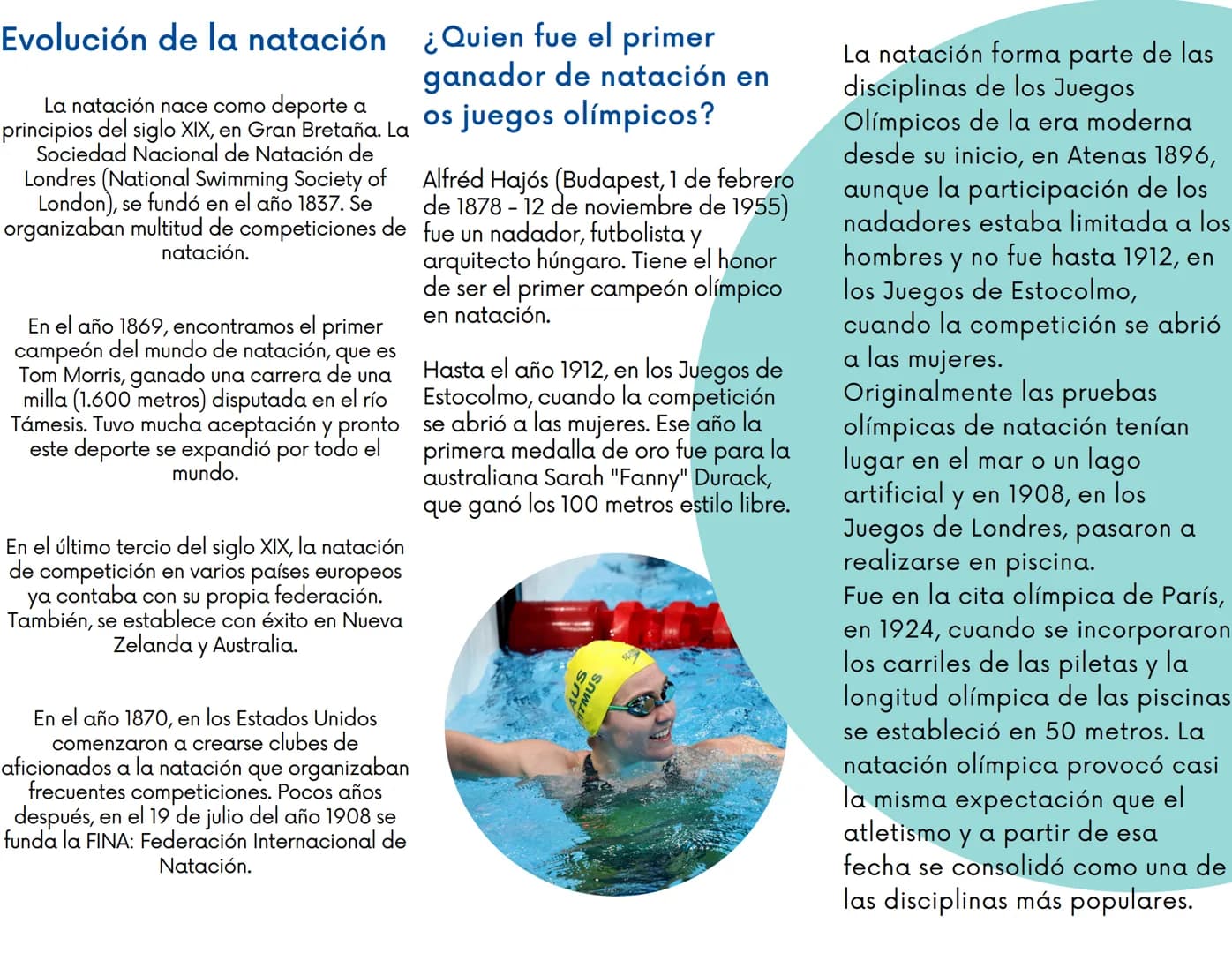 ¿Desde
cuando la
natación
comenzó a
hacer parte
de los juegos
olímpicos?

¿Que es la
natacion?

La natación es la práctica
recreativa o depo
