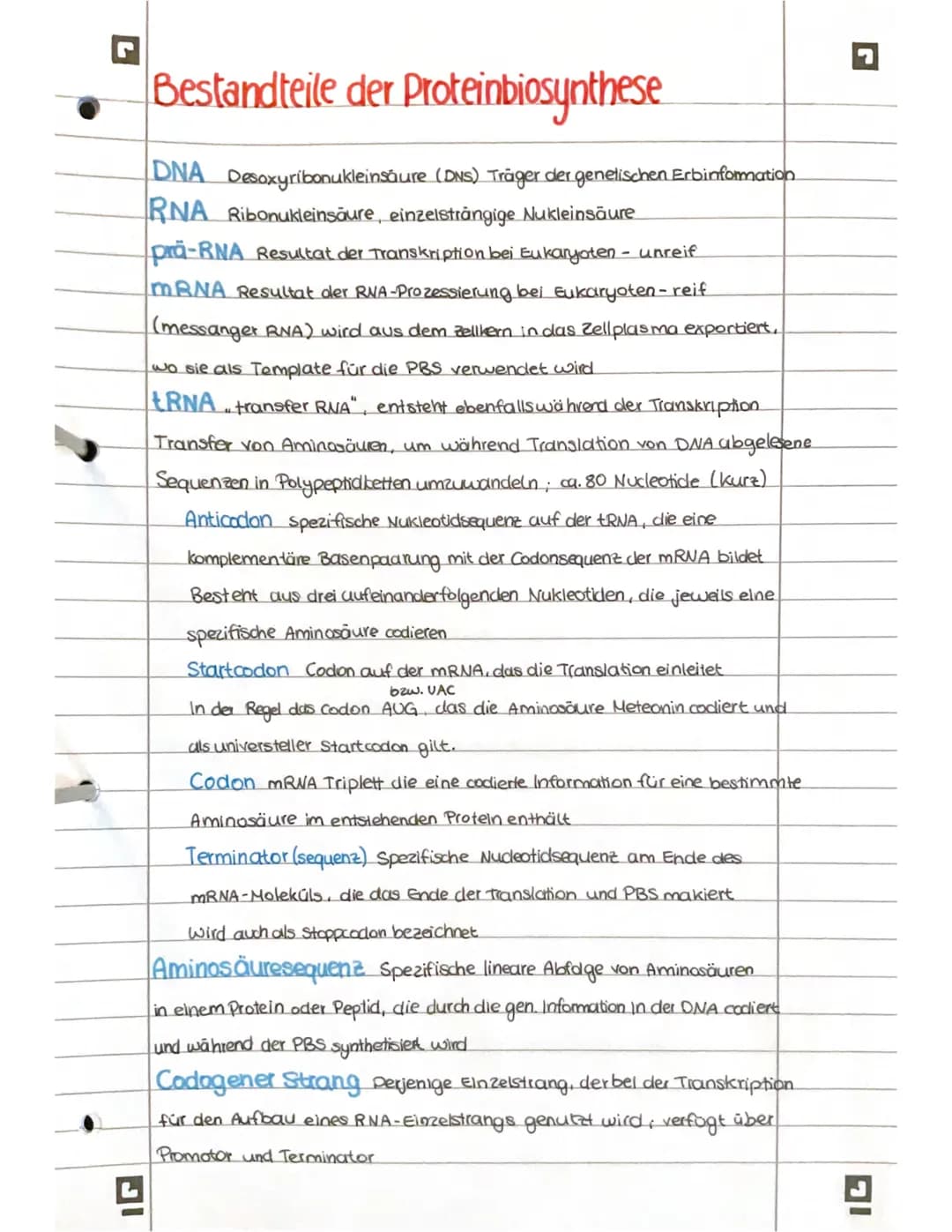 # PROTEINBIOSYNTHESE

ABI 23 Hamburg Bestandteile der Proteinbiosynthese

DNA Desoxyribonukleinsäure (DNS) Träger der genetischen Erbinforma