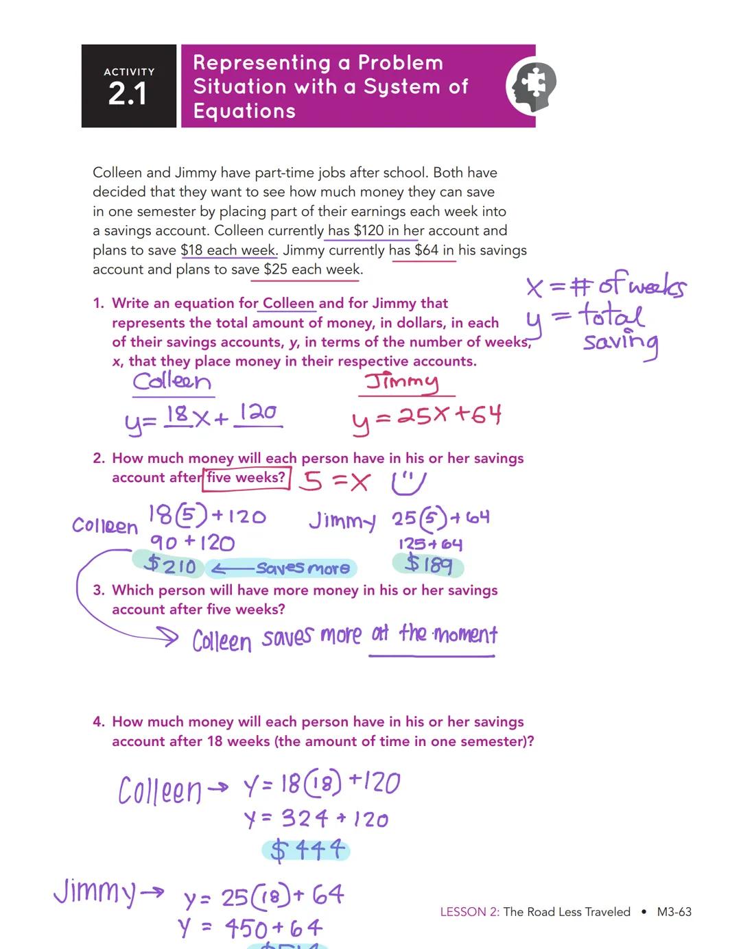 # The Road

Less

Traveled

Systems of Linear Equations

2

WARM UP

1. Graph the equations on the
coordinate plane. y=mx+b

y=x m=1↑ b=o

y